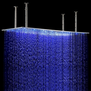 20"x40" Modern Luxurious Stainless Steel Rectangle LED Ceiling Mounted Rain Shower Head in Brushed Nickel